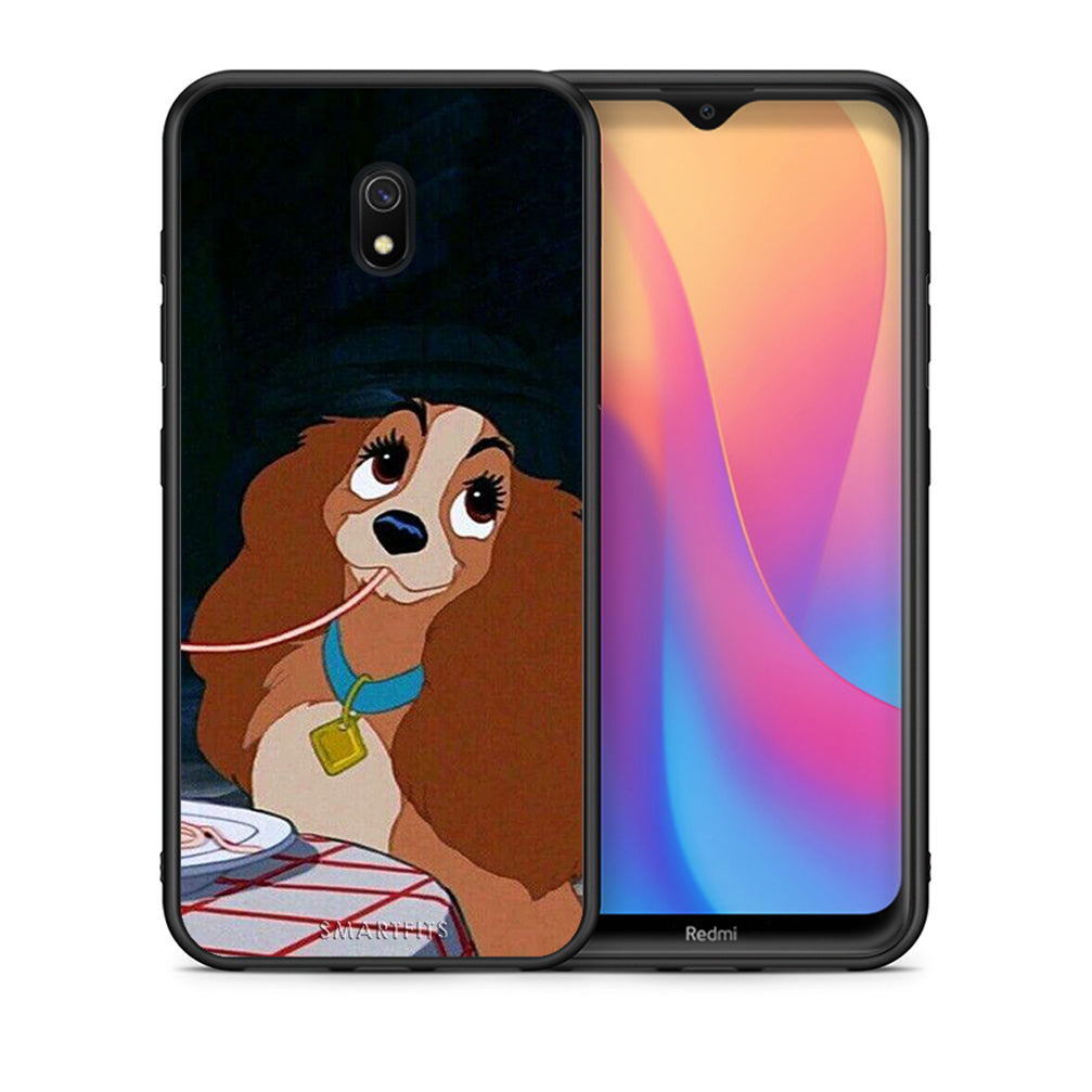 Θήκη Αγίου Βαλεντίνου Xiaomi Redmi 8A Lady And Tramp 2 από τη Smartfits με σχέδιο στο πίσω μέρος και μαύρο περίβλημα | Xiaomi Redmi 8A Lady And Tramp 2 case with colorful back and black bezels