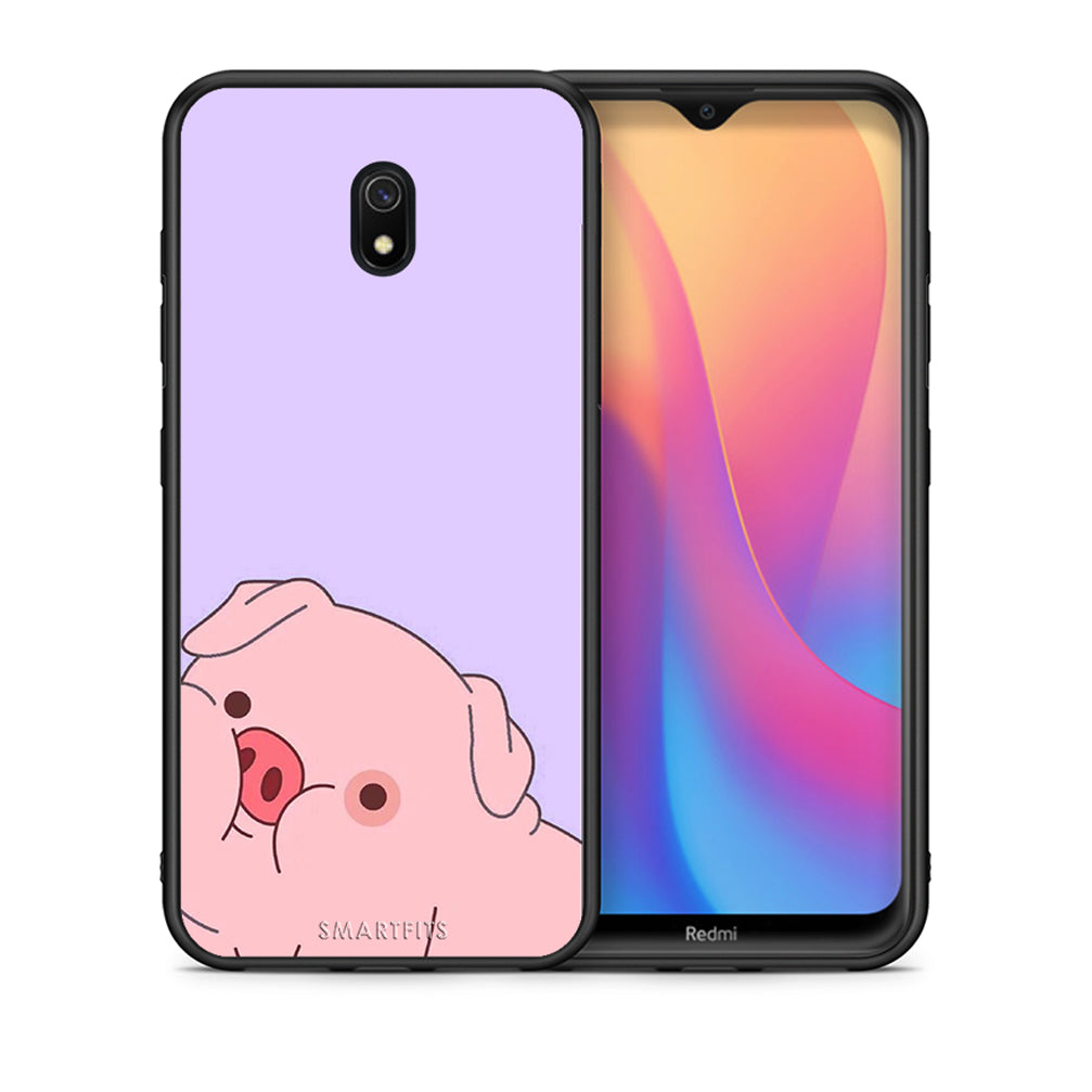 Θήκη Αγίου Βαλεντίνου Xiaomi Redmi 8A Pig Love 2 από τη Smartfits με σχέδιο στο πίσω μέρος και μαύρο περίβλημα | Xiaomi Redmi 8A Pig Love 2 case with colorful back and black bezels