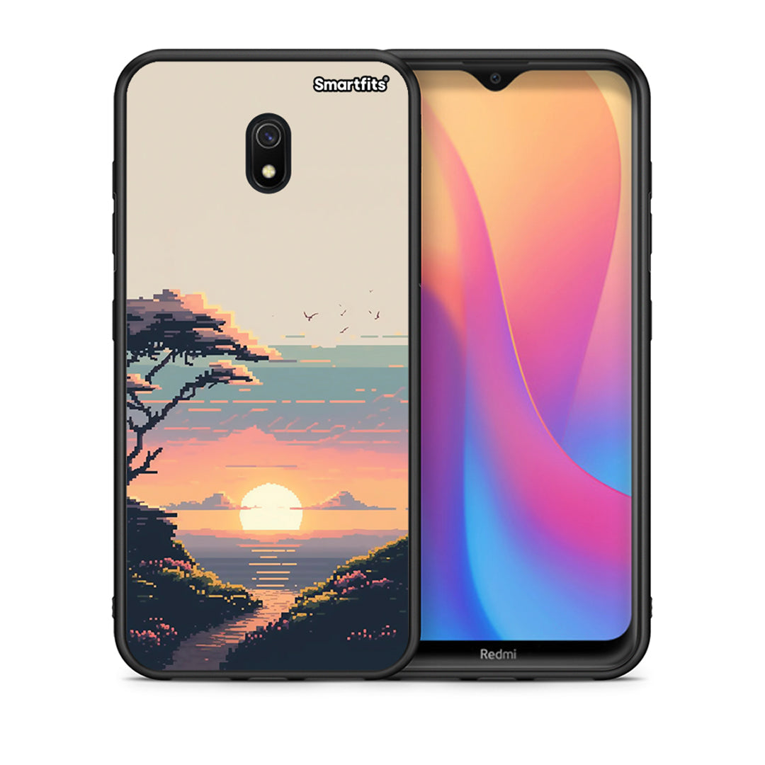 Θήκη Xiaomi Redmi 8A Pixel Sunset από τη Smartfits με σχέδιο στο πίσω μέρος και μαύρο περίβλημα | Xiaomi Redmi 8A Pixel Sunset case with colorful back and black bezels