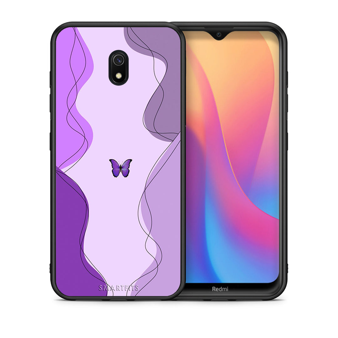 Θήκη Αγίου Βαλεντίνου Xiaomi Redmi 8A Purple Mariposa από τη Smartfits με σχέδιο στο πίσω μέρος και μαύρο περίβλημα | Xiaomi Redmi 8A Purple Mariposa case with colorful back and black bezels