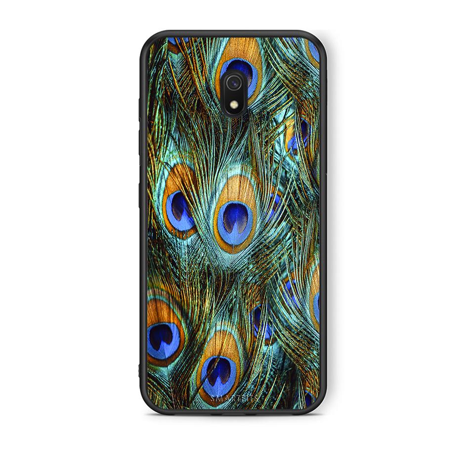 Xiaomi Redmi 8A Real Peacock Feathers θήκη από τη Smartfits με σχέδιο στο πίσω μέρος και μαύρο περίβλημα | Smartphone case with colorful back and black bezels by Smartfits