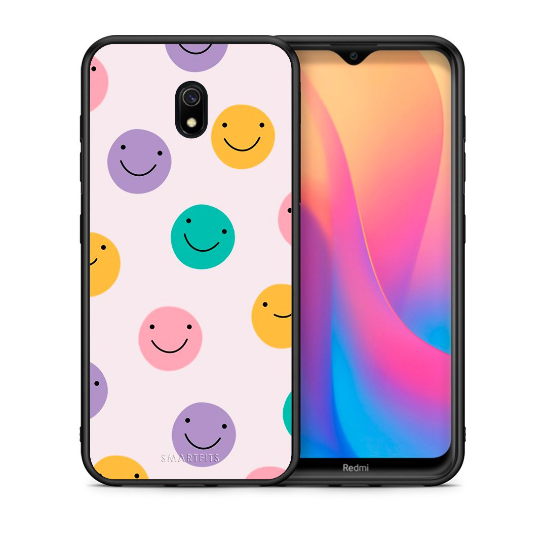 Θήκη Xiaomi Redmi 8A Smiley Faces από τη Smartfits με σχέδιο στο πίσω μέρος και μαύρο περίβλημα | Xiaomi Redmi 8A Smiley Faces case with colorful back and black bezels