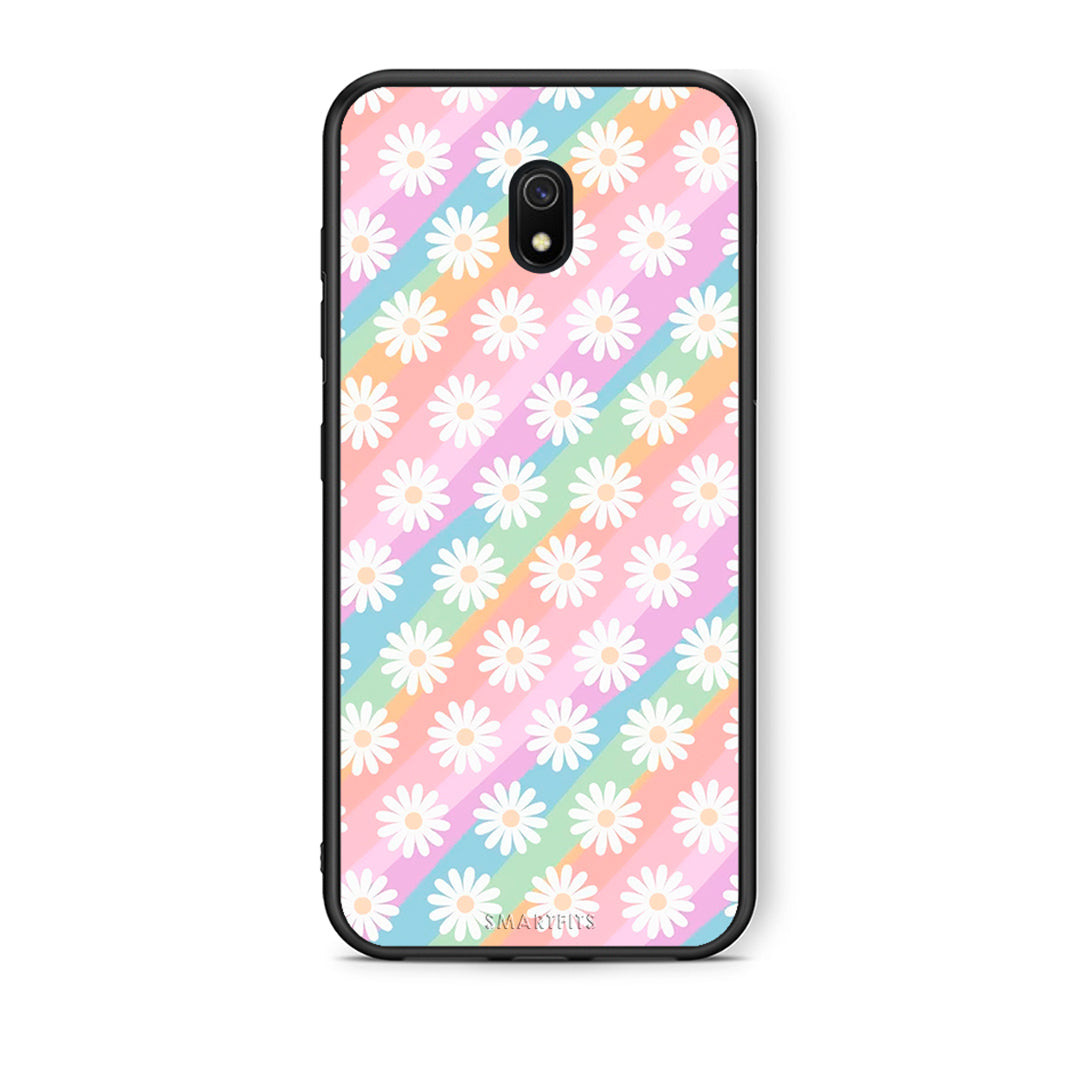 Xiaomi Redmi 8A White Daisies θήκη από τη Smartfits με σχέδιο στο πίσω μέρος και μαύρο περίβλημα | Smartphone case with colorful back and black bezels by Smartfits