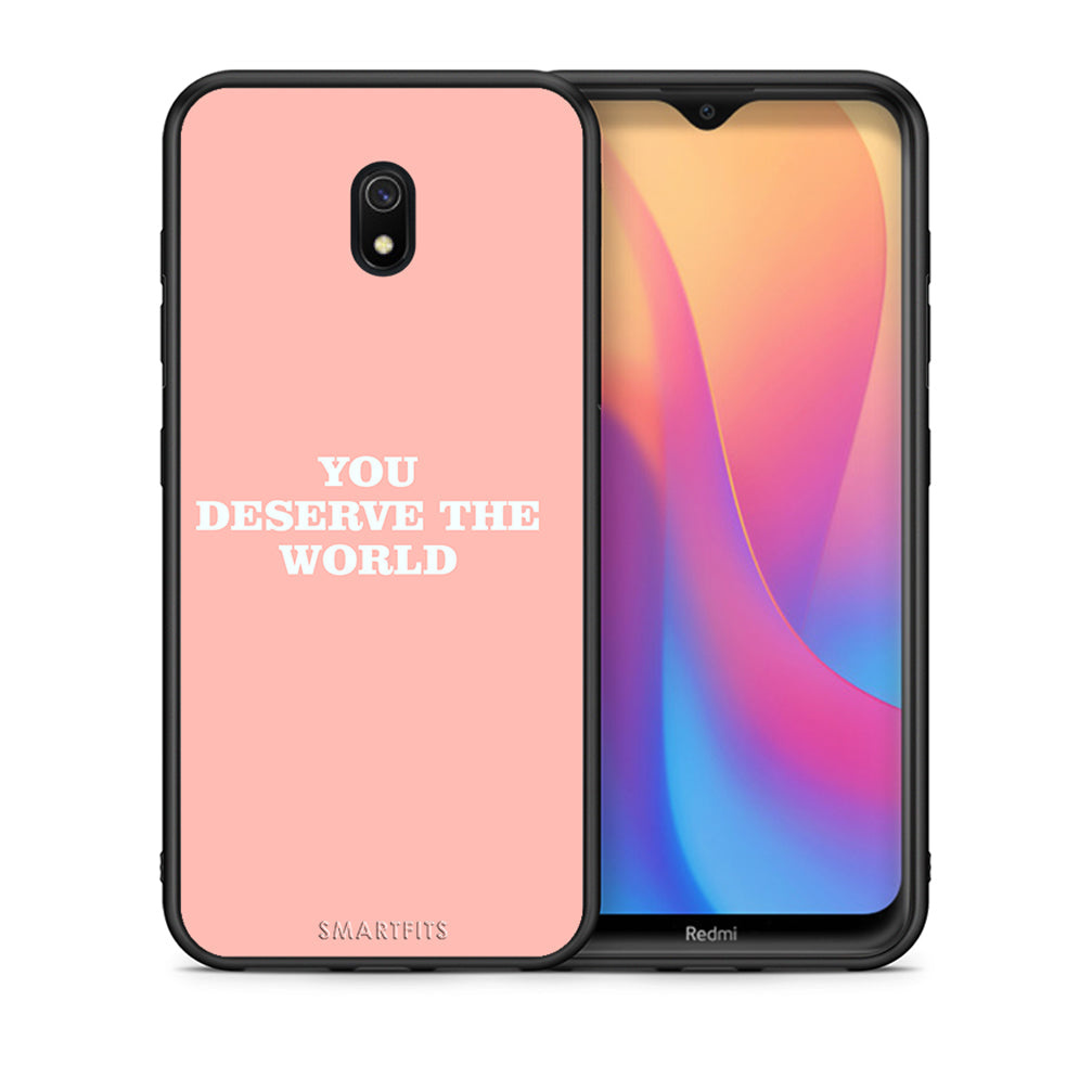 Θήκη Αγίου Βαλεντίνου Xiaomi Redmi 8A You Deserve The World από τη Smartfits με σχέδιο στο πίσω μέρος και μαύρο περίβλημα | Xiaomi Redmi 8A You Deserve The World case with colorful back and black bezels