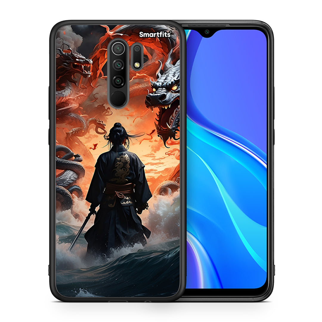 Θήκη Xiaomi Redmi 9/9 Prime Dragons Fight από τη Smartfits με σχέδιο στο πίσω μέρος και μαύρο περίβλημα | Xiaomi Redmi 9/9 Prime Dragons Fight case with colorful back and black bezels