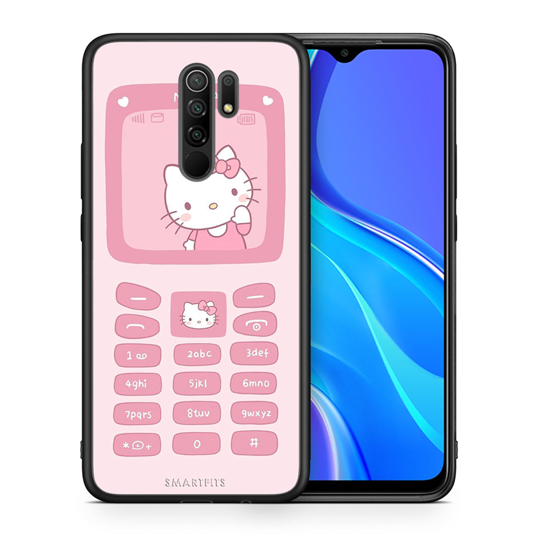 Θήκη Αγίου Βαλεντίνου Xiaomi Redmi 9 / 9 Prime Hello Kitten από τη Smartfits με σχέδιο στο πίσω μέρος και μαύρο περίβλημα | Xiaomi Redmi 9 / 9 Prime Hello Kitten case with colorful back and black bezels