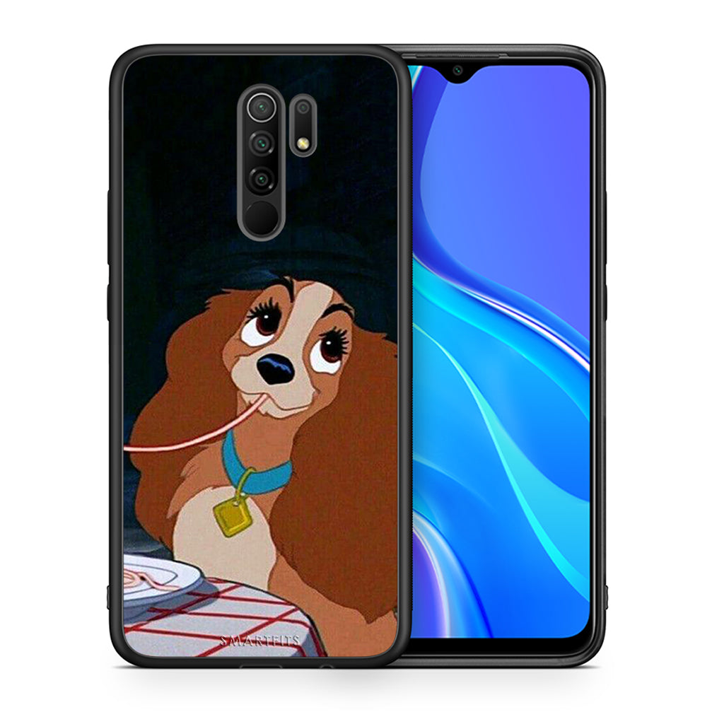 Θήκη Αγίου Βαλεντίνου Xiaomi Redmi 9 / 9 Prime Lady And Tramp 2 από τη Smartfits με σχέδιο στο πίσω μέρος και μαύρο περίβλημα | Xiaomi Redmi 9 / 9 Prime Lady And Tramp 2 case with colorful back and black bezels