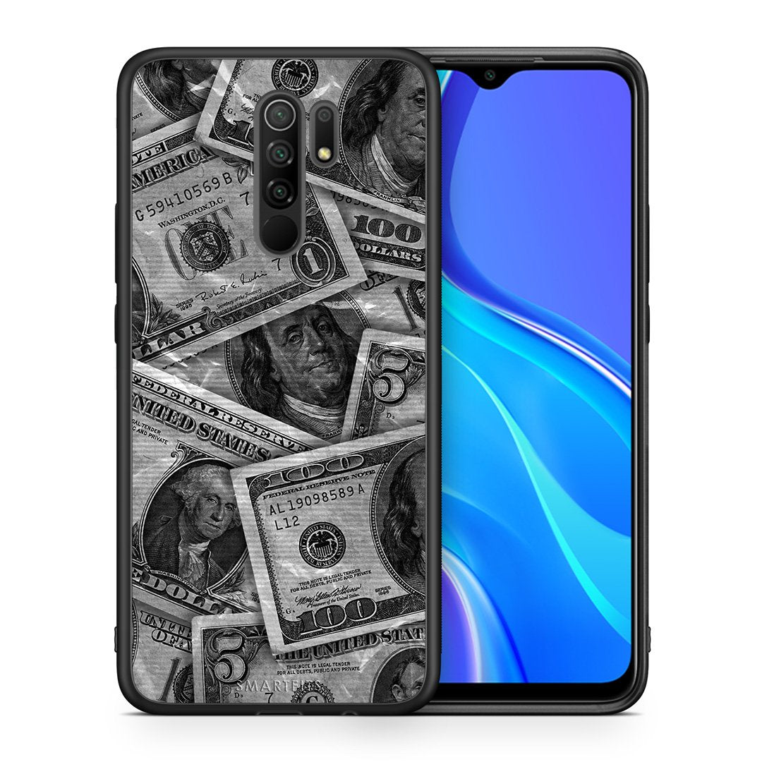 Θήκη Xiaomi Redmi 9/9 Prime Money Dollars από τη Smartfits με σχέδιο στο πίσω μέρος και μαύρο περίβλημα | Xiaomi Redmi 9/9 Prime Money Dollars case with colorful back and black bezels