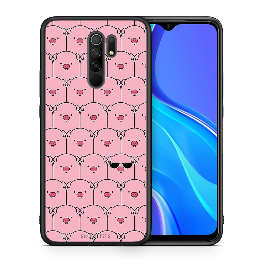 Θήκη Xiaomi Redmi 9/9 Prime Pig Glasses από τη Smartfits με σχέδιο στο πίσω μέρος και μαύρο περίβλημα | Xiaomi Redmi 9/9 Prime Pig Glasses case with colorful back and black bezels