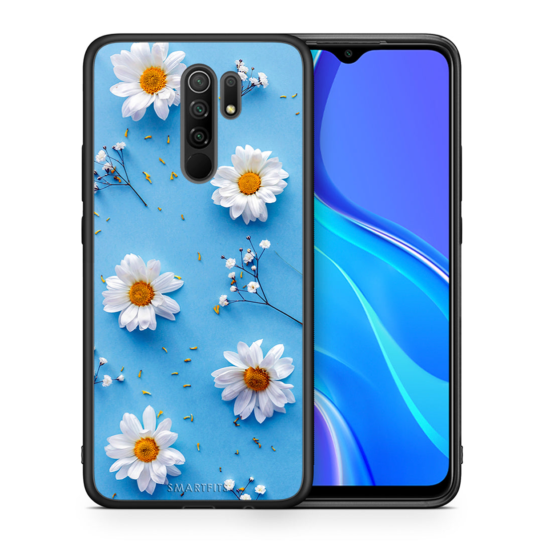 Θήκη Xiaomi Redmi 9/9 Prime Real Daisies από τη Smartfits με σχέδιο στο πίσω μέρος και μαύρο περίβλημα | Xiaomi Redmi 9/9 Prime Real Daisies case with colorful back and black bezels