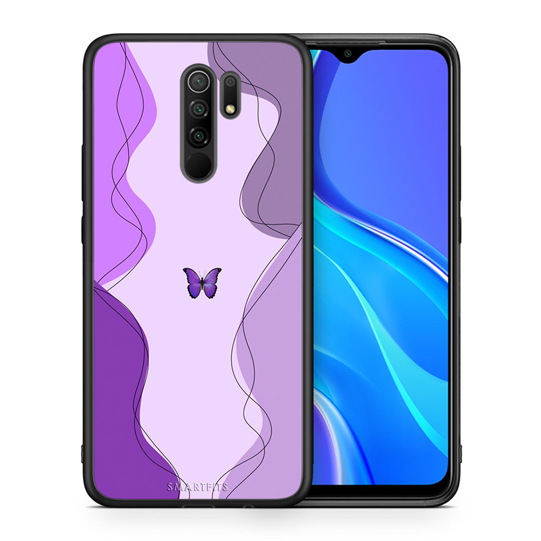 Θήκη Αγίου Βαλεντίνου Xiaomi Redmi 9 / 9 Prime Purple Mariposa από τη Smartfits με σχέδιο στο πίσω μέρος και μαύρο περίβλημα | Xiaomi Redmi 9 / 9 Prime Purple Mariposa case with colorful back and black bezels