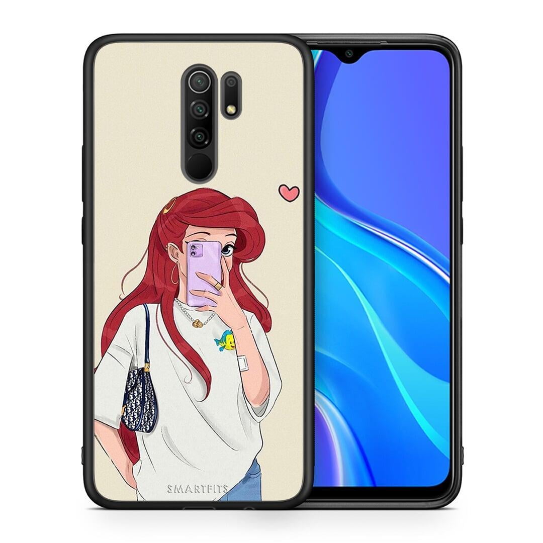 Θήκη Xiaomi Redmi 9 / 9 Prime Walking Mermaid από τη Smartfits με σχέδιο στο πίσω μέρος και μαύρο περίβλημα | Xiaomi Redmi 9 / 9 Prime Walking Mermaid case with colorful back and black bezels