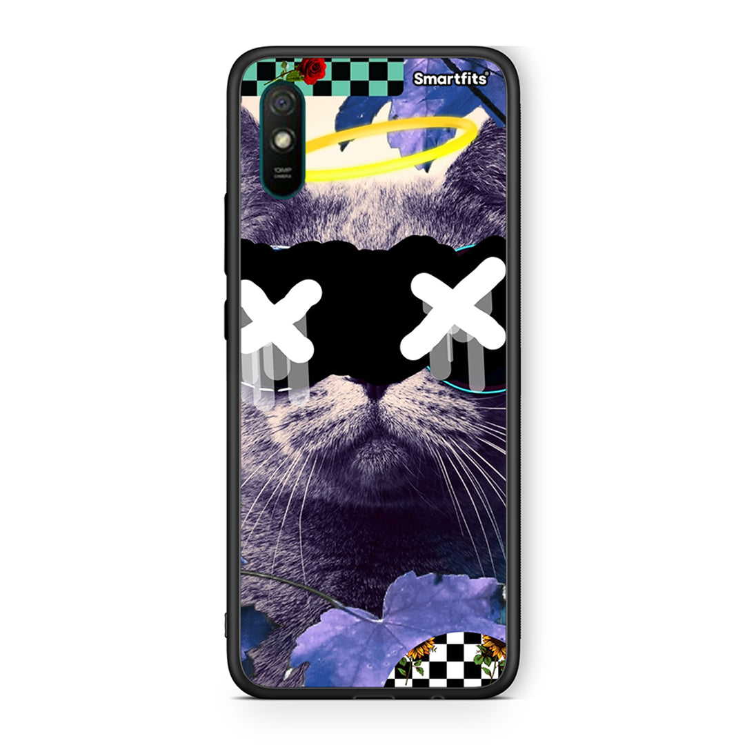 Xiaomi Redmi 9A Cat Collage θήκη από τη Smartfits με σχέδιο στο πίσω μέρος και μαύρο περίβλημα | Smartphone case with colorful back and black bezels by Smartfits