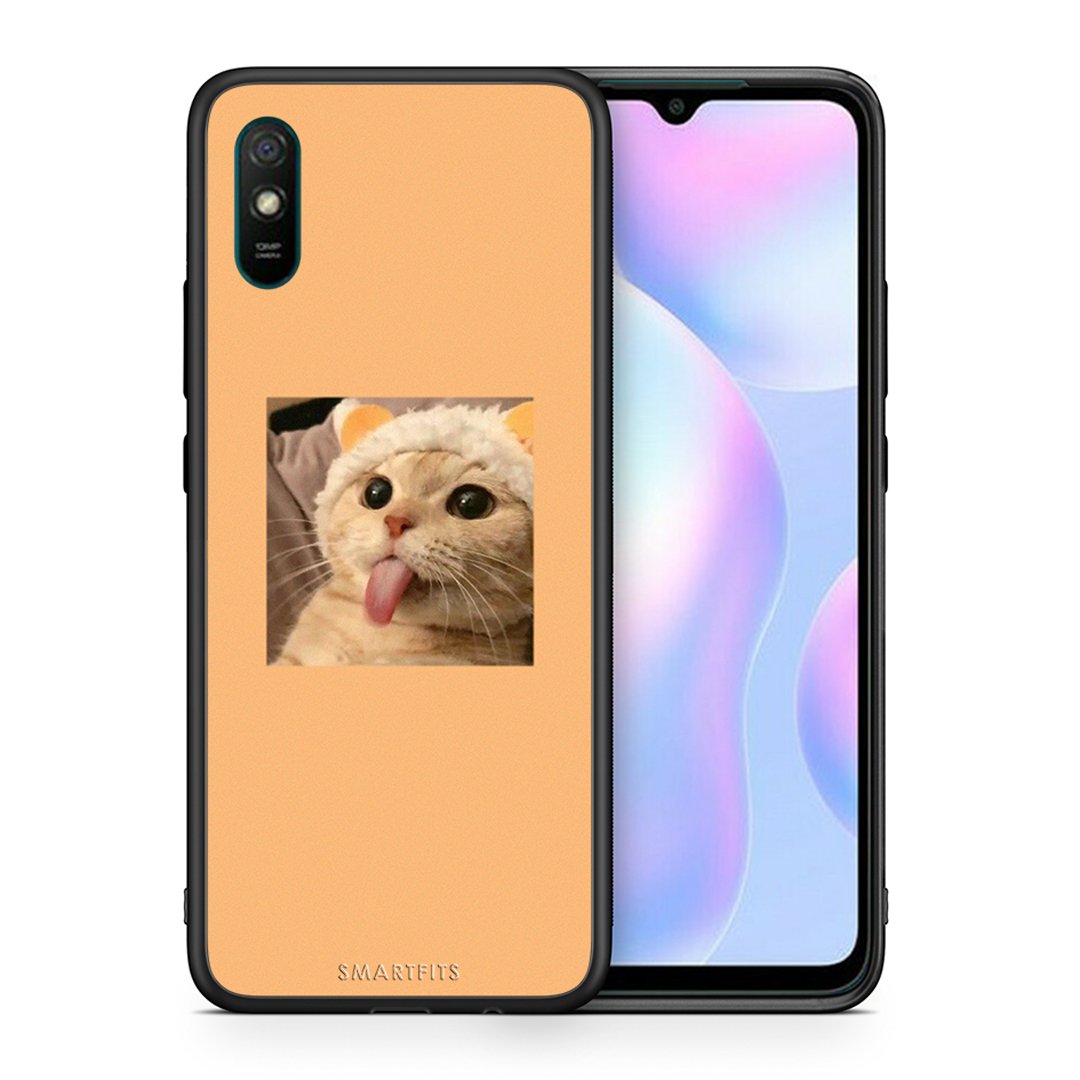 Θήκη Xiaomi Redmi 9A Cat Tongue από τη Smartfits με σχέδιο στο πίσω μέρος και μαύρο περίβλημα | Xiaomi Redmi 9A Cat Tongue case with colorful back and black bezels