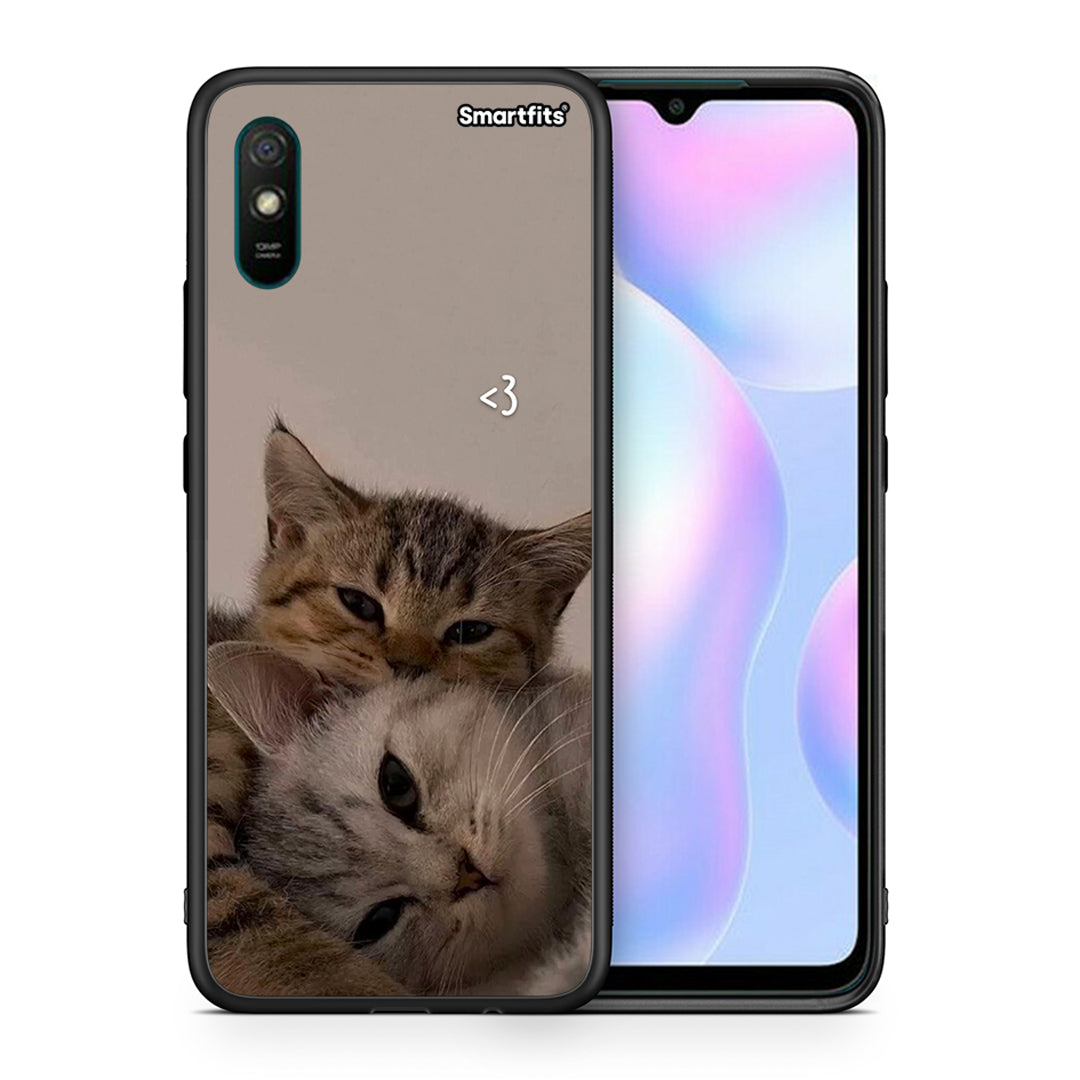 Θήκη Xiaomi Redmi 9A Cats In Love από τη Smartfits με σχέδιο στο πίσω μέρος και μαύρο περίβλημα | Xiaomi Redmi 9A Cats In Love case with colorful back and black bezels