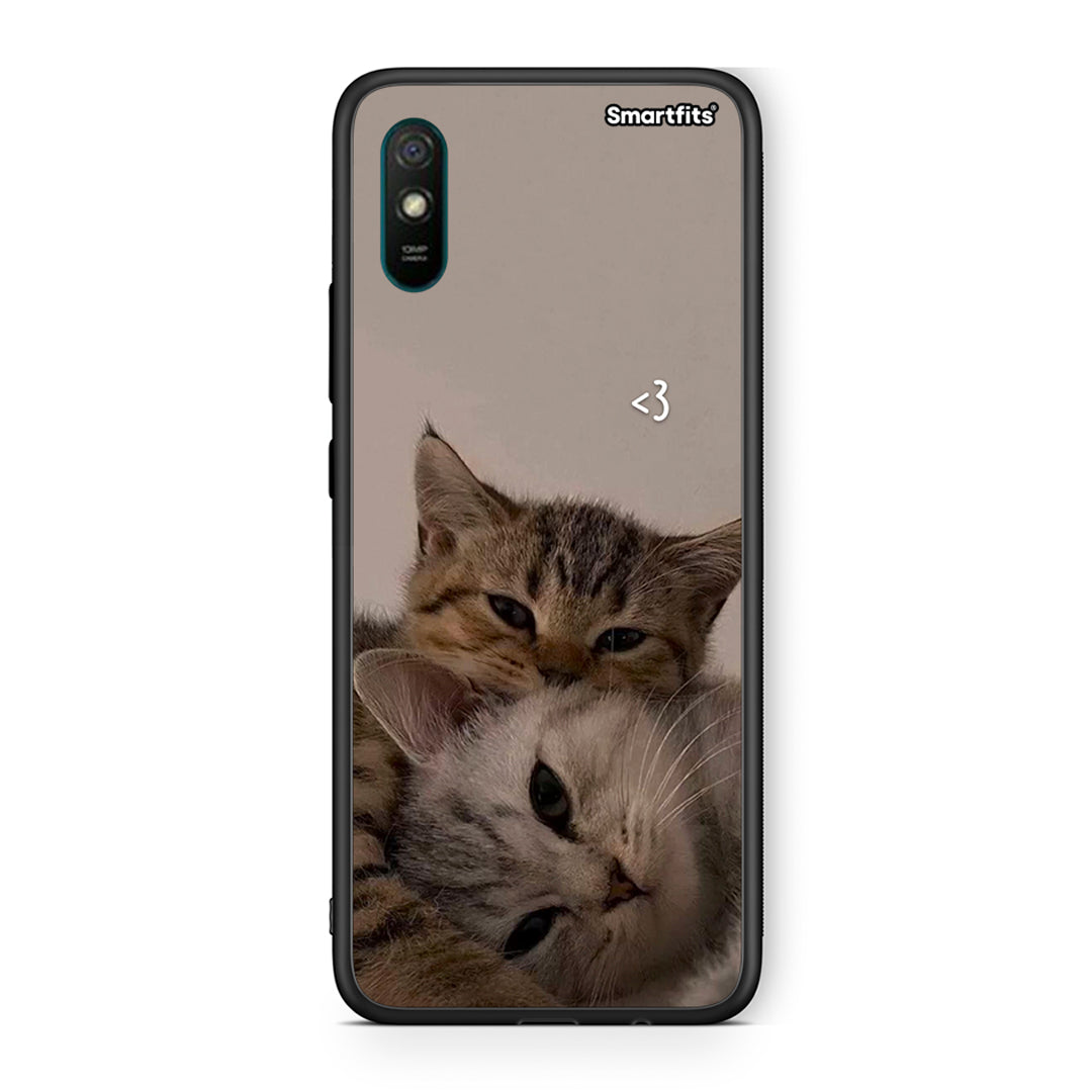 Xiaomi Redmi 9A Cats In Love Θήκη από τη Smartfits με σχέδιο στο πίσω μέρος και μαύρο περίβλημα | Smartphone case with colorful back and black bezels by Smartfits