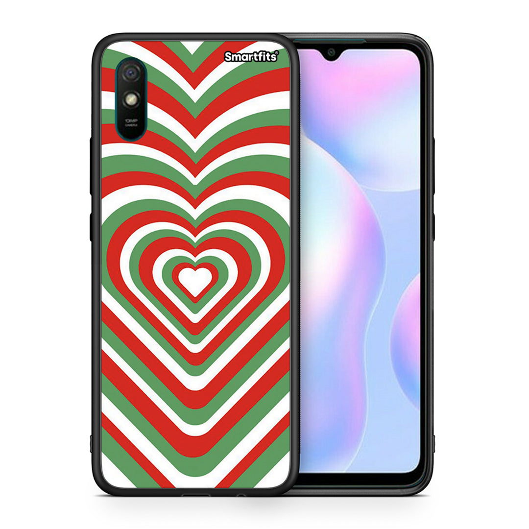 Θήκη Xiaomi Redmi 9A Christmas Hearts από τη Smartfits με σχέδιο στο πίσω μέρος και μαύρο περίβλημα | Xiaomi Redmi 9A Christmas Hearts case with colorful back and black bezels