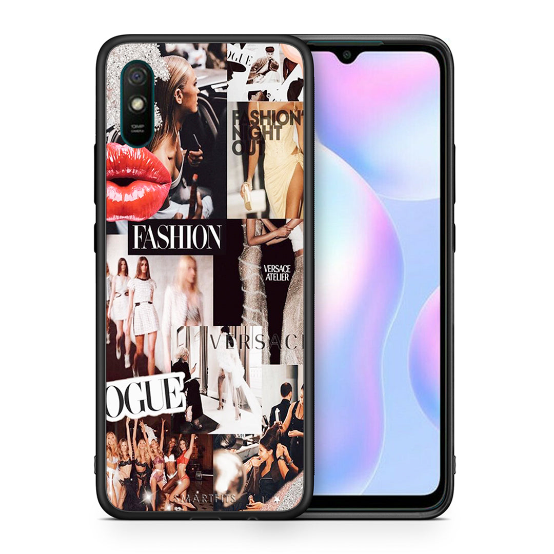 Θήκη Αγίου Βαλεντίνου Xiaomi Redmi 9A Collage Fashion από τη Smartfits με σχέδιο στο πίσω μέρος και μαύρο περίβλημα | Xiaomi Redmi 9A Collage Fashion case with colorful back and black bezels