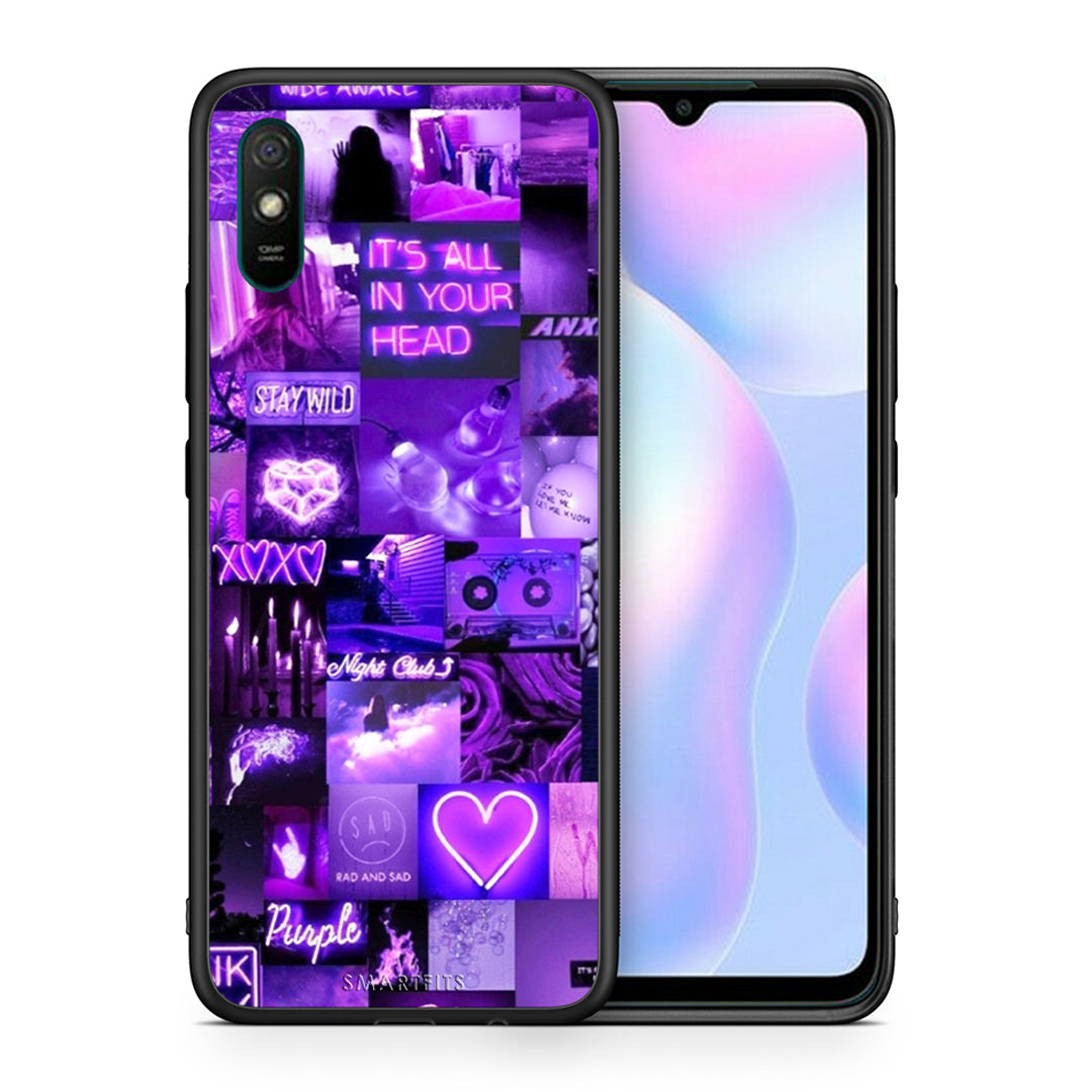 Θήκη Αγίου Βαλεντίνου Xiaomi Redmi 9A Collage Stay Wild από τη Smartfits με σχέδιο στο πίσω μέρος και μαύρο περίβλημα | Xiaomi Redmi 9A Collage Stay Wild case with colorful back and black bezels