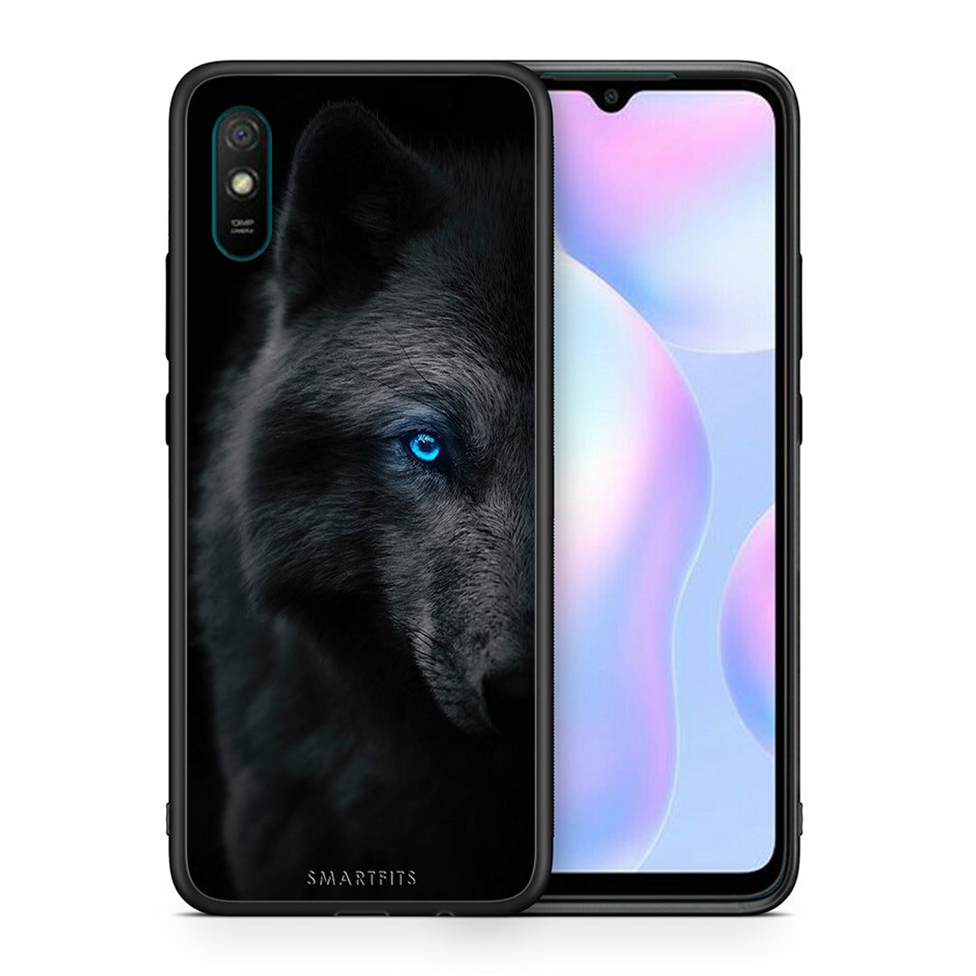 Θήκη Xiaomi Redmi 9A Dark Wolf από τη Smartfits με σχέδιο στο πίσω μέρος και μαύρο περίβλημα | Xiaomi Redmi 9A Dark Wolf case with colorful back and black bezels