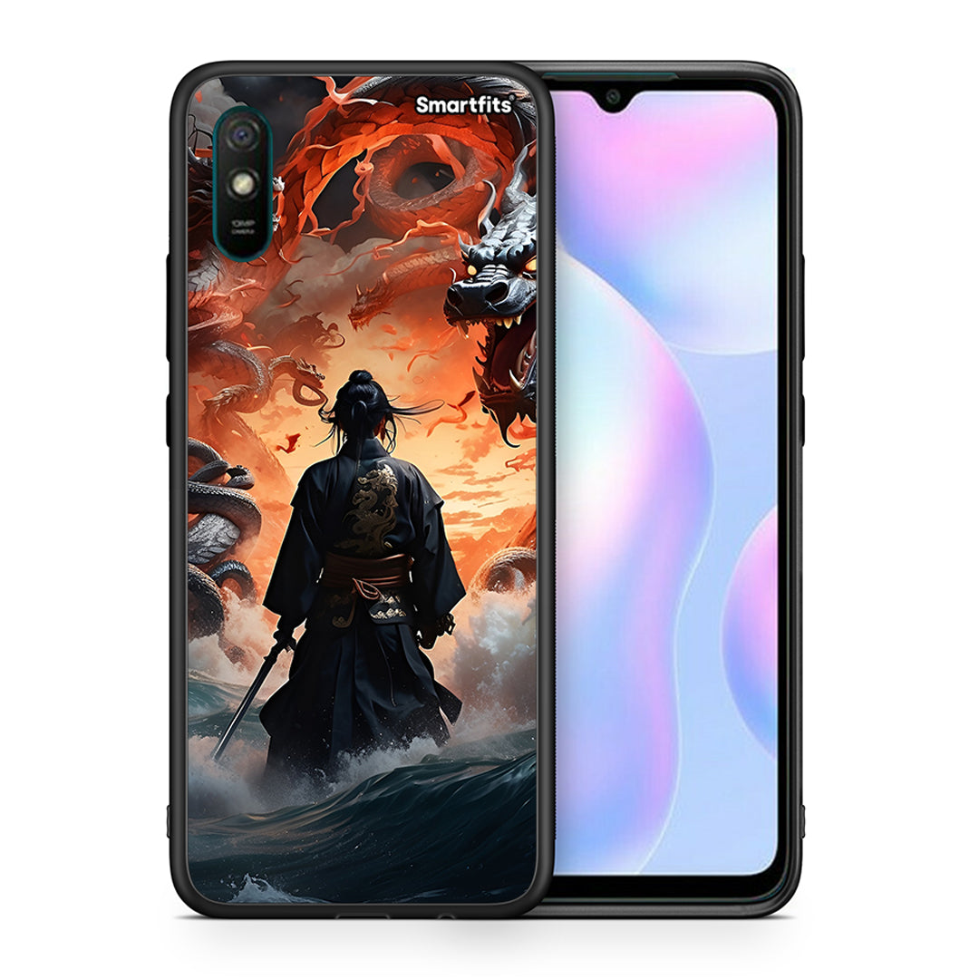 Θήκη Xiaomi Redmi 9A Dragons Fight από τη Smartfits με σχέδιο στο πίσω μέρος και μαύρο περίβλημα | Xiaomi Redmi 9A Dragons Fight case with colorful back and black bezels