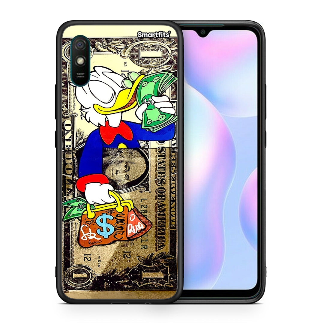 Θήκη Xiaomi Redmi 9A Duck Money από τη Smartfits με σχέδιο στο πίσω μέρος και μαύρο περίβλημα | Xiaomi Redmi 9A Duck Money case with colorful back and black bezels