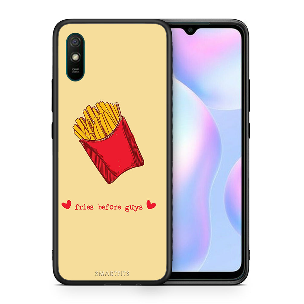 Θήκη Αγίου Βαλεντίνου Xiaomi Redmi 9A Fries Before Guys από τη Smartfits με σχέδιο στο πίσω μέρος και μαύρο περίβλημα | Xiaomi Redmi 9A Fries Before Guys case with colorful back and black bezels