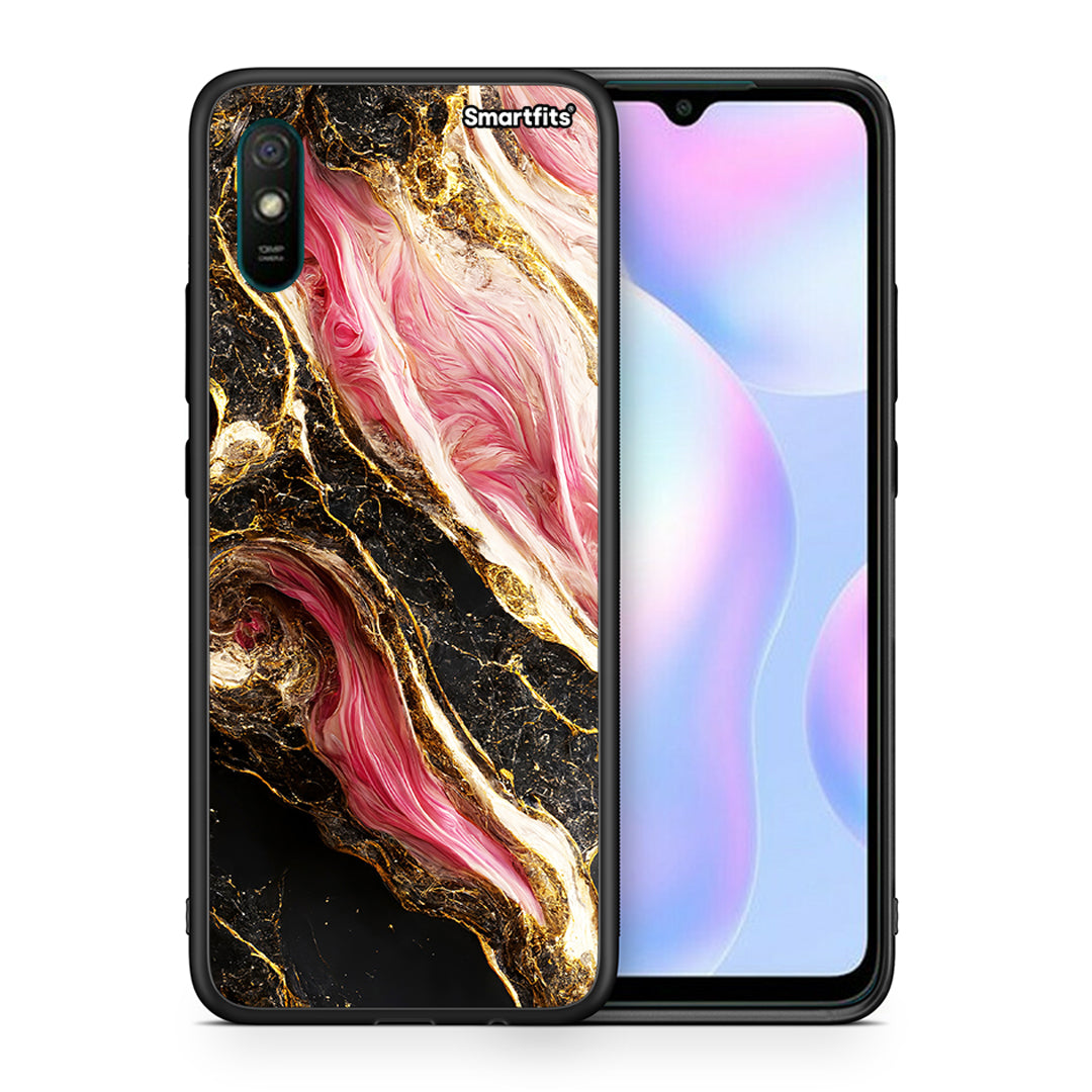 Θήκη Xiaomi Redmi 9A Glamorous Pink Marble από τη Smartfits με σχέδιο στο πίσω μέρος και μαύρο περίβλημα | Xiaomi Redmi 9A Glamorous Pink Marble case with colorful back and black bezels