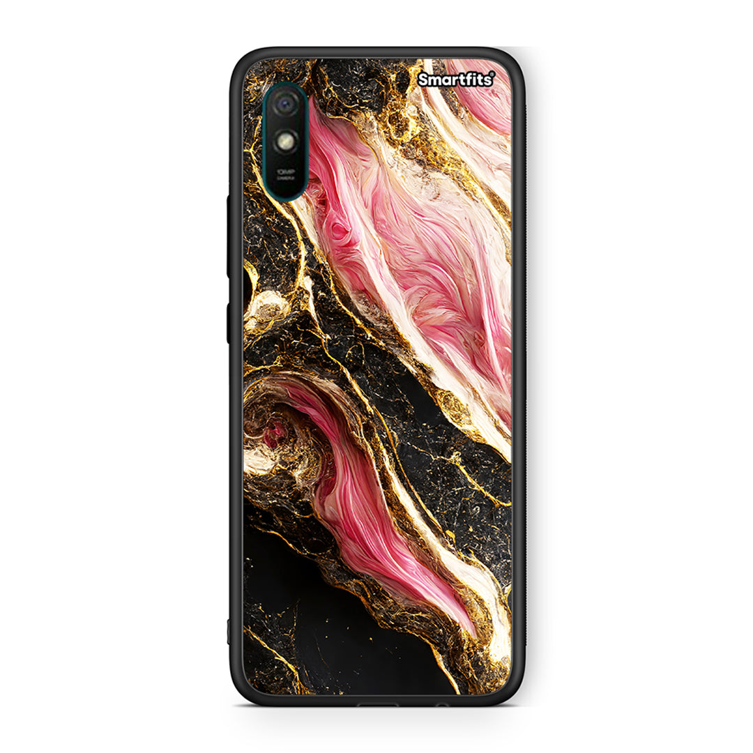 Xiaomi Redmi 9A Glamorous Pink Marble θήκη από τη Smartfits με σχέδιο στο πίσω μέρος και μαύρο περίβλημα | Smartphone case with colorful back and black bezels by Smartfits