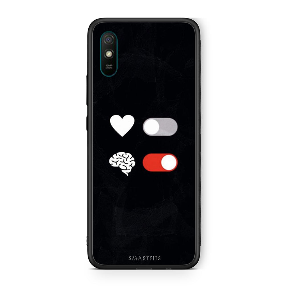 Xiaomi Redmi 9A Heart Vs Brain Θήκη Αγίου Βαλεντίνου από τη Smartfits με σχέδιο στο πίσω μέρος και μαύρο περίβλημα | Smartphone case with colorful back and black bezels by Smartfits