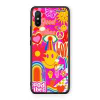 Thumbnail for Xiaomi Redmi 9A Hippie Love θήκη από τη Smartfits με σχέδιο στο πίσω μέρος και μαύρο περίβλημα | Smartphone case with colorful back and black bezels by Smartfits