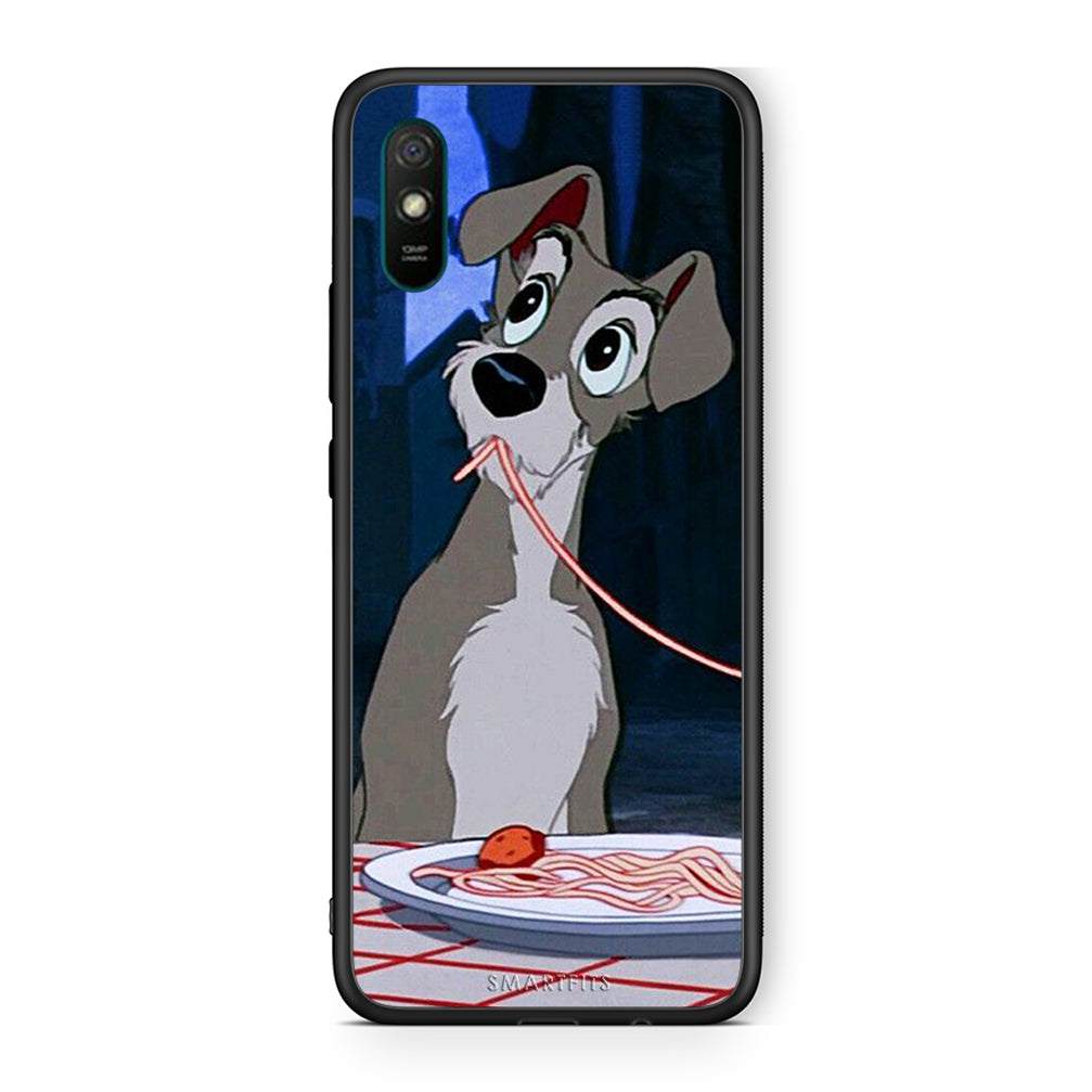 Xiaomi Redmi 9A Lady And Tramp 1 Θήκη Αγίου Βαλεντίνου από τη Smartfits με σχέδιο στο πίσω μέρος και μαύρο περίβλημα | Smartphone case with colorful back and black bezels by Smartfits