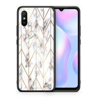 Thumbnail for Θήκη Xiaomi Redmi 9A Gold Geometric Marble από τη Smartfits με σχέδιο στο πίσω μέρος και μαύρο περίβλημα | Xiaomi Redmi 9A Gold Geometric Marble case with colorful back and black bezels