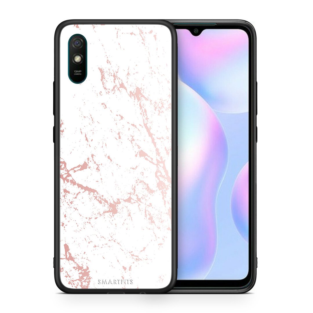 Θήκη Xiaomi Redmi 9A Pink Splash Marble από τη Smartfits με σχέδιο στο πίσω μέρος και μαύρο περίβλημα | Xiaomi Redmi 9A Pink Splash Marble case with colorful back and black bezels