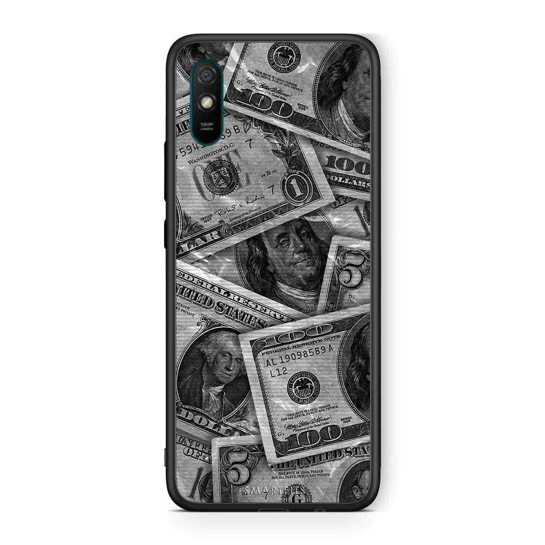 Xiaomi Redmi 9A Money Dollars θήκη από τη Smartfits με σχέδιο στο πίσω μέρος και μαύρο περίβλημα | Smartphone case with colorful back and black bezels by Smartfits