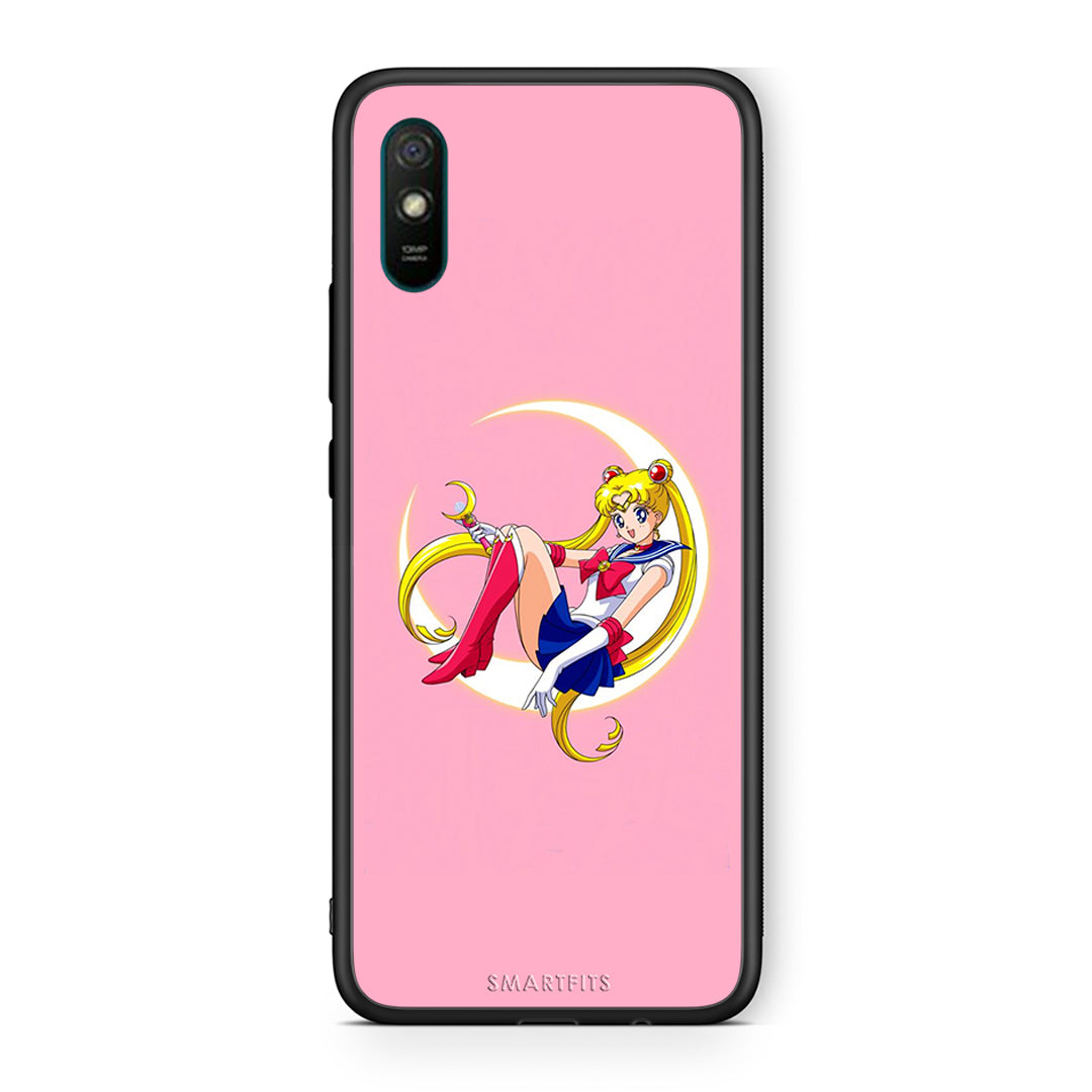 Xiaomi Redmi 9A Moon Girl θήκη από τη Smartfits με σχέδιο στο πίσω μέρος και μαύρο περίβλημα | Smartphone case with colorful back and black bezels by Smartfits