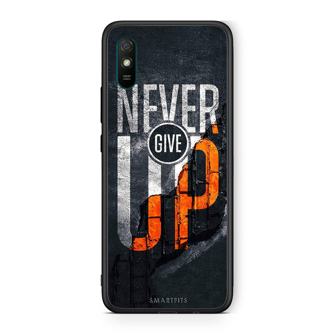 Xiaomi Redmi 9A Never Give Up Θήκη Αγίου Βαλεντίνου από τη Smartfits με σχέδιο στο πίσω μέρος και μαύρο περίβλημα | Smartphone case with colorful back and black bezels by Smartfits