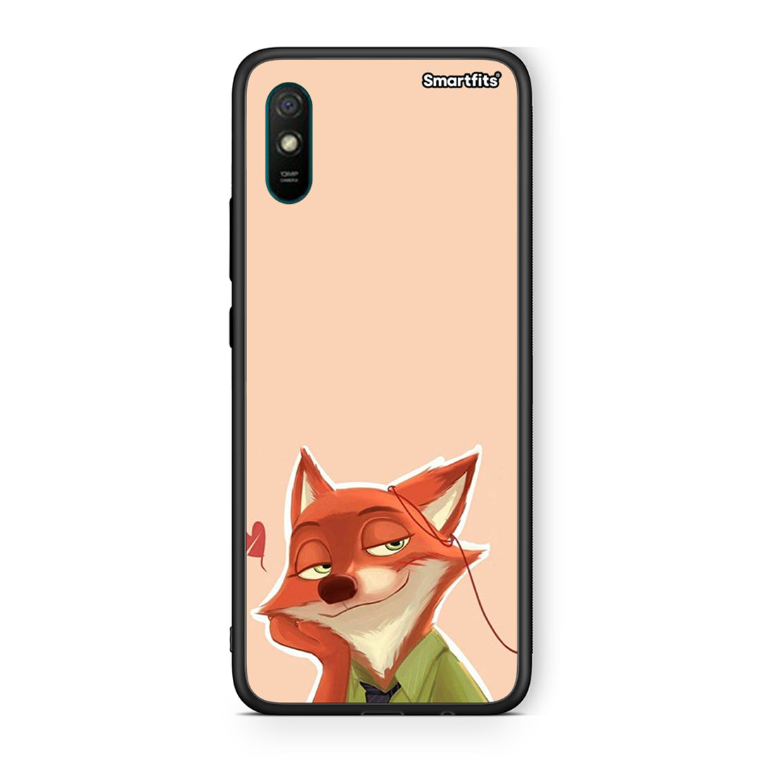 Xiaomi Redmi 9A Nick Wilde And Judy Hopps Love 1 θήκη από τη Smartfits με σχέδιο στο πίσω μέρος και μαύρο περίβλημα | Smartphone case with colorful back and black bezels by Smartfits