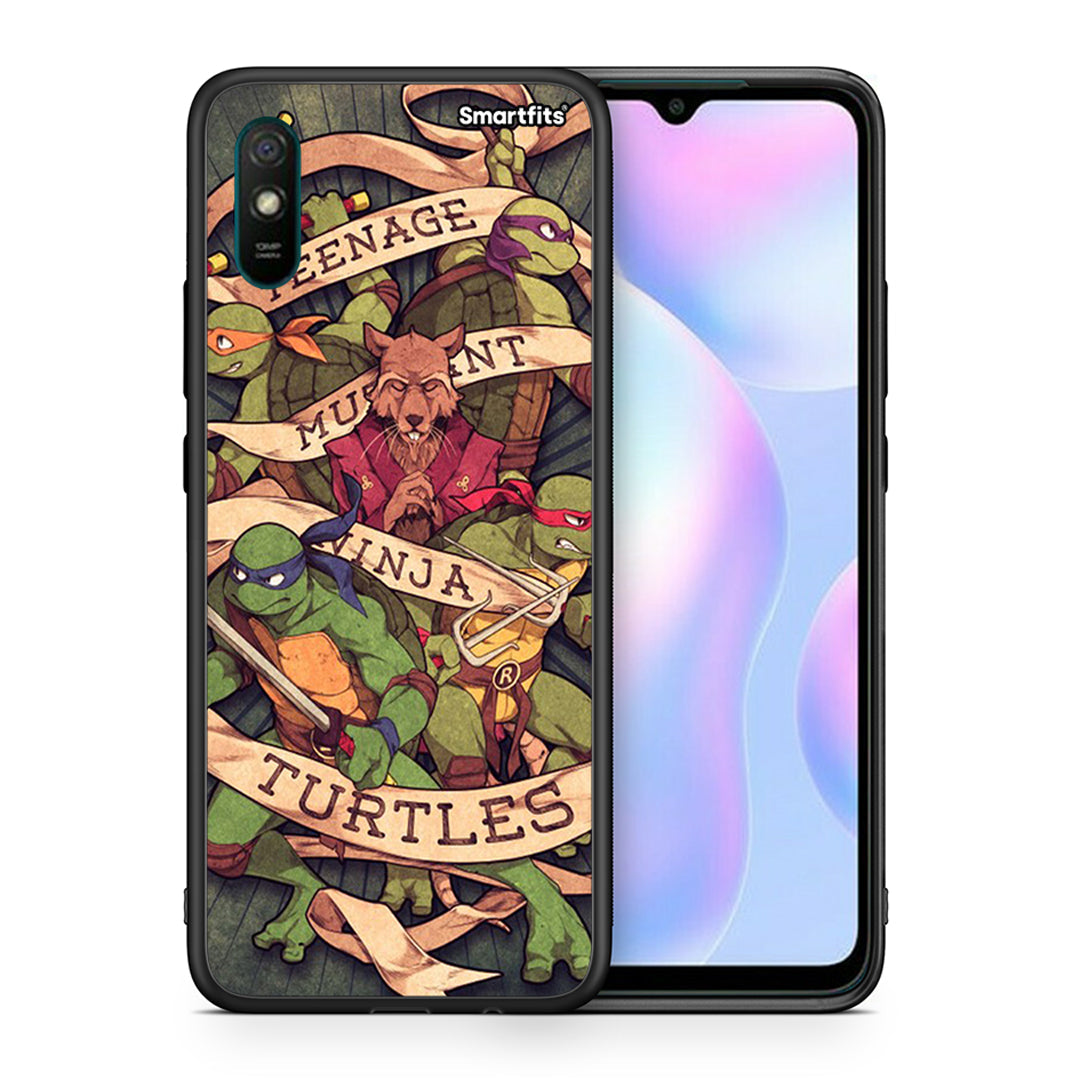 Θήκη Xiaomi Redmi 9A Ninja Turtles από τη Smartfits με σχέδιο στο πίσω μέρος και μαύρο περίβλημα | Xiaomi Redmi 9A Ninja Turtles case with colorful back and black bezels