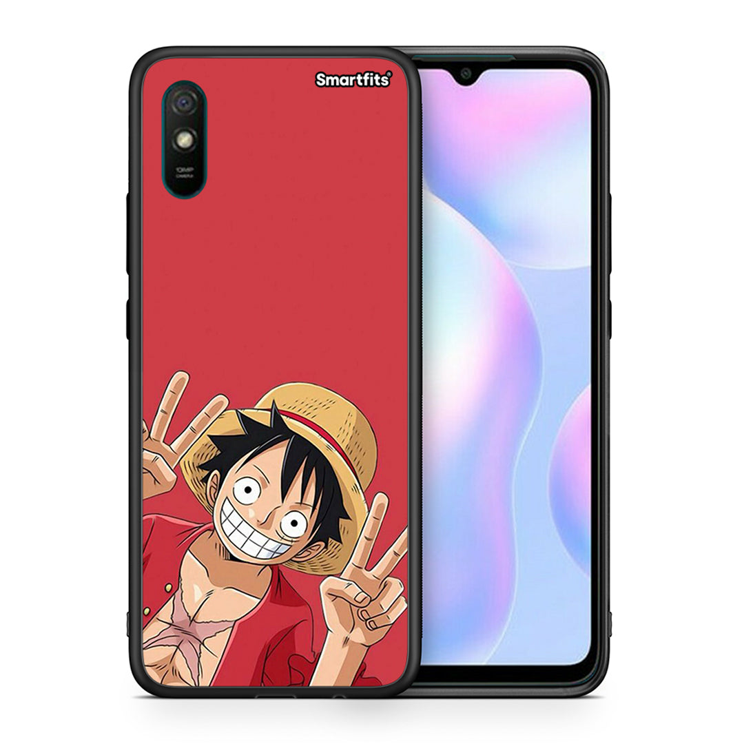 Θήκη Xiaomi Redmi 9A Pirate Luffy από τη Smartfits με σχέδιο στο πίσω μέρος και μαύρο περίβλημα | Xiaomi Redmi 9A Pirate Luffy case with colorful back and black bezels