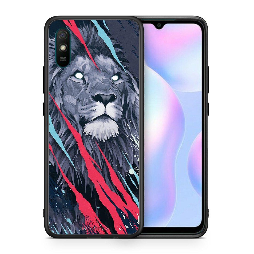 Θήκη Xiaomi Redmi 9A Lion Designer PopArt από τη Smartfits με σχέδιο στο πίσω μέρος και μαύρο περίβλημα | Xiaomi Redmi 9A Lion Designer PopArt case with colorful back and black bezels