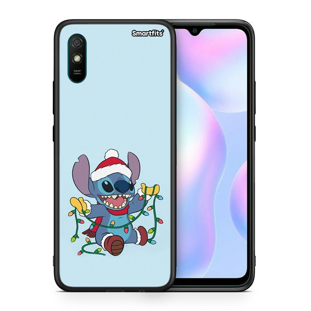 Θήκη Xiaomi Redmi 9A Santa Stich από τη Smartfits με σχέδιο στο πίσω μέρος και μαύρο περίβλημα | Xiaomi Redmi 9A Santa Stich case with colorful back and black bezels