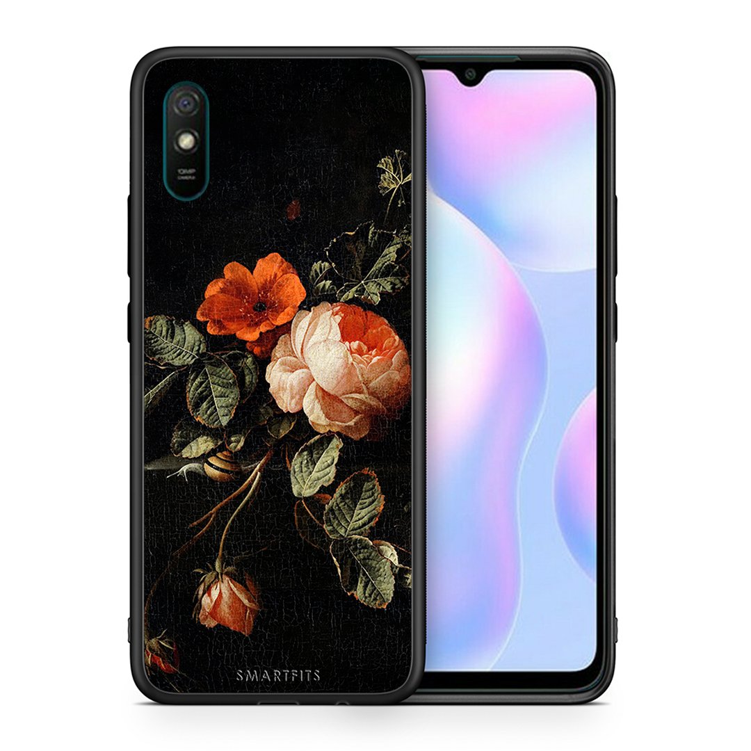 Θήκη Xiaomi Redmi 9A Vintage Roses από τη Smartfits με σχέδιο στο πίσω μέρος και μαύρο περίβλημα | Xiaomi Redmi 9A Vintage Roses case with colorful back and black bezels