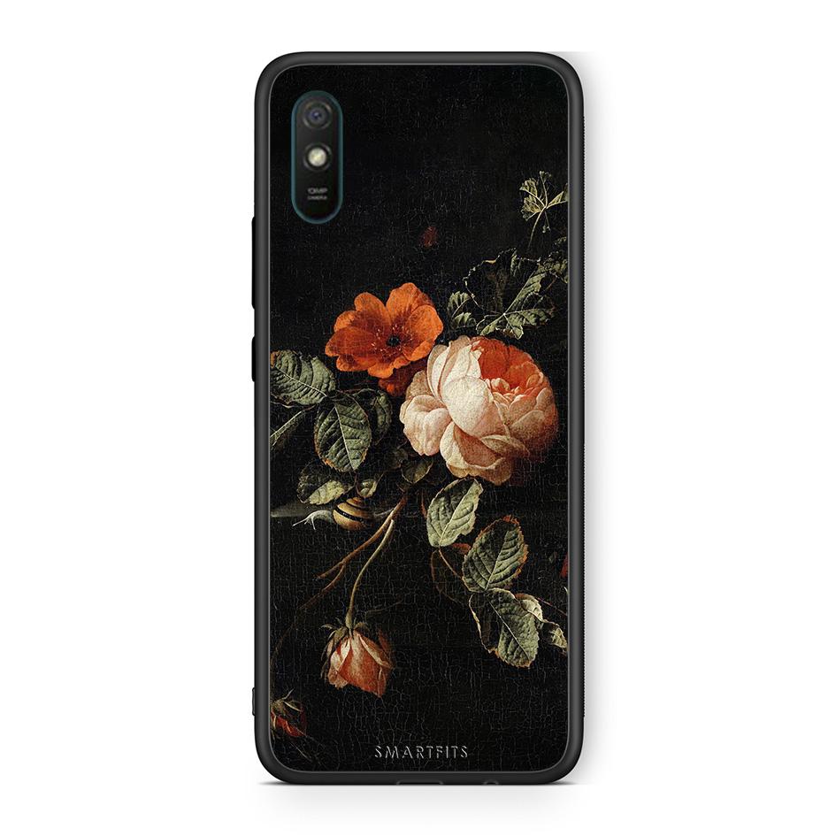 Xiaomi Redmi 9A Vintage Roses θήκη από τη Smartfits με σχέδιο στο πίσω μέρος και μαύρο περίβλημα | Smartphone case with colorful back and black bezels by Smartfits