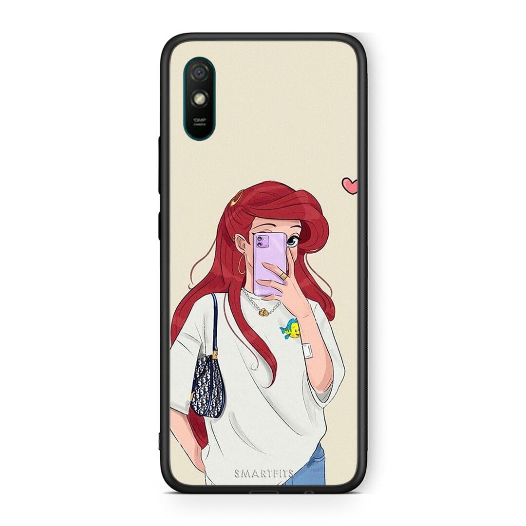 Xiaomi Redmi 9A Walking Mermaid Θήκη από τη Smartfits με σχέδιο στο πίσω μέρος και μαύρο περίβλημα | Smartphone case with colorful back and black bezels by Smartfits