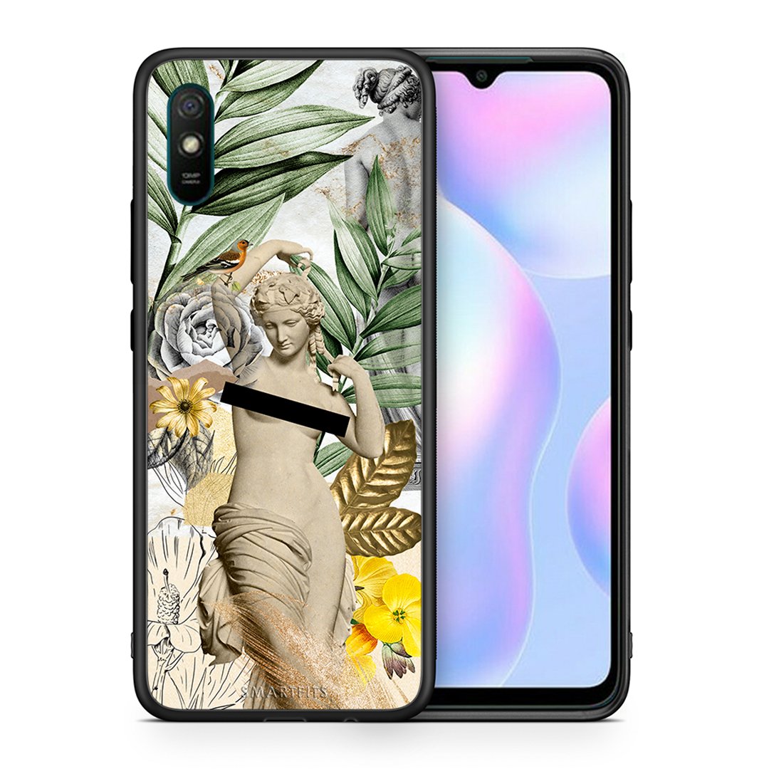 Θήκη Xiaomi Redmi 9A Woman Statue από τη Smartfits με σχέδιο στο πίσω μέρος και μαύρο περίβλημα | Xiaomi Redmi 9A Woman Statue case with colorful back and black bezels