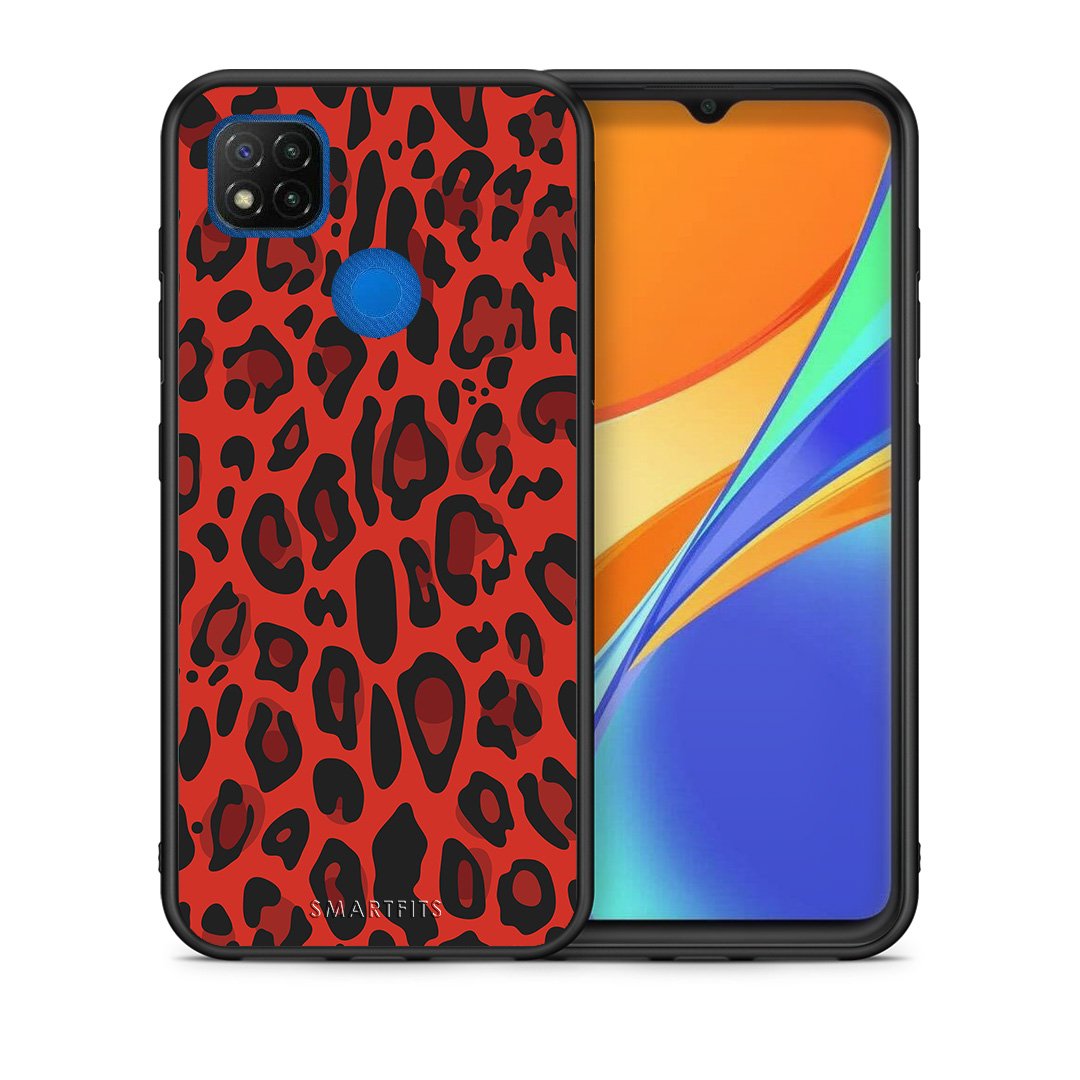 Θήκη Xiaomi Redmi 9C Red Leopard Animal από τη Smartfits με σχέδιο στο πίσω μέρος και μαύρο περίβλημα | Xiaomi Redmi 9C Red Leopard Animal case with colorful back and black bezels