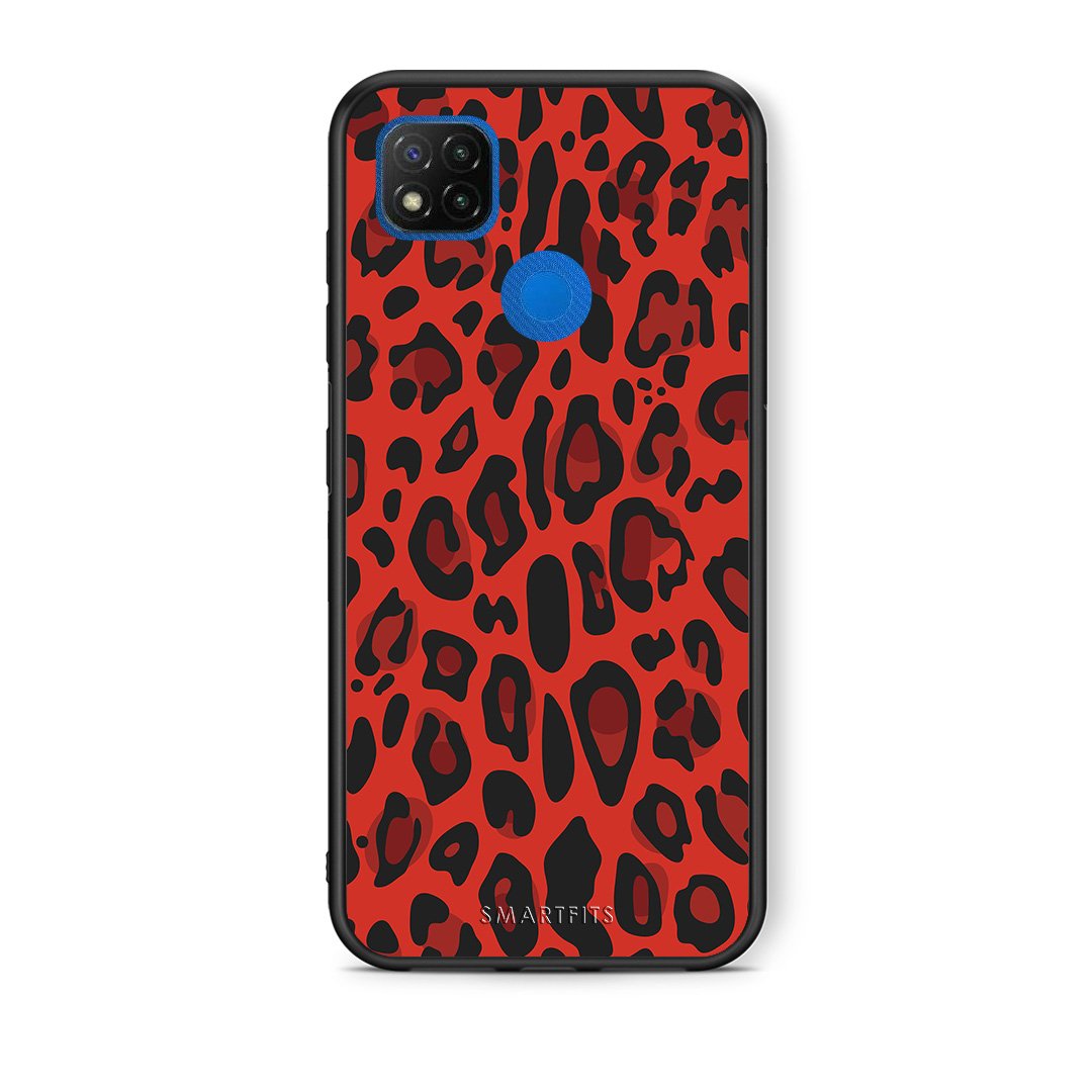 Θήκη Xiaomi Redmi 9C Red Leopard Animal από τη Smartfits με σχέδιο στο πίσω μέρος και μαύρο περίβλημα | Xiaomi Redmi 9C Red Leopard Animal case with colorful back and black bezels