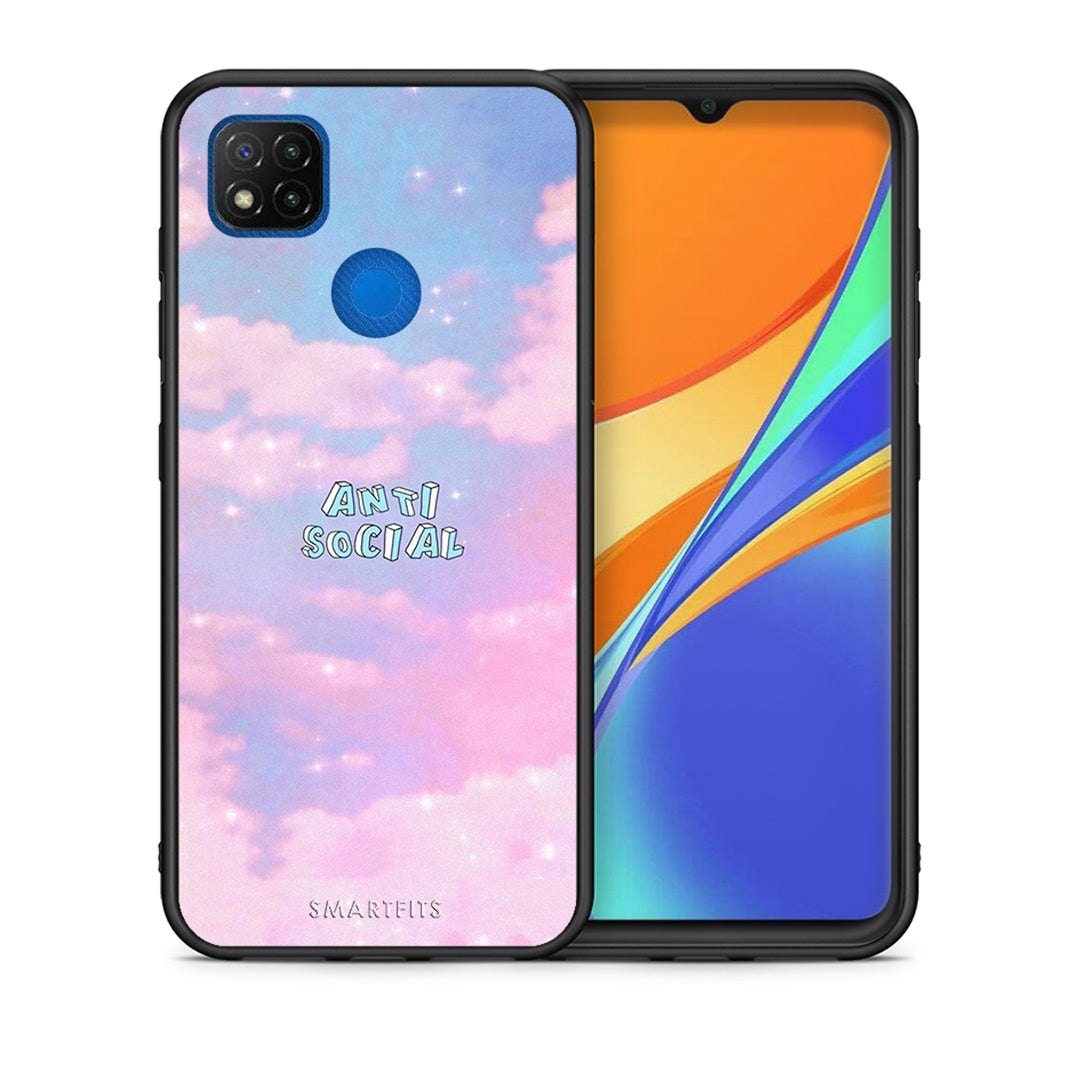 Θήκη Αγίου Βαλεντίνου Xiaomi Redmi 9C Anti Social από τη Smartfits με σχέδιο στο πίσω μέρος και μαύρο περίβλημα | Xiaomi Redmi 9C Anti Social case with colorful back and black bezels