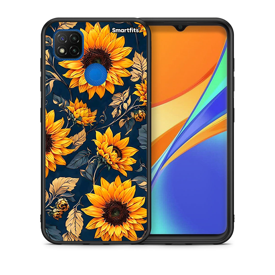 Θήκη Xiaomi Redmi 9C Autumn Sunflowers από τη Smartfits με σχέδιο στο πίσω μέρος και μαύρο περίβλημα | Xiaomi Redmi 9C Autumn Sunflowers case with colorful back and black bezels